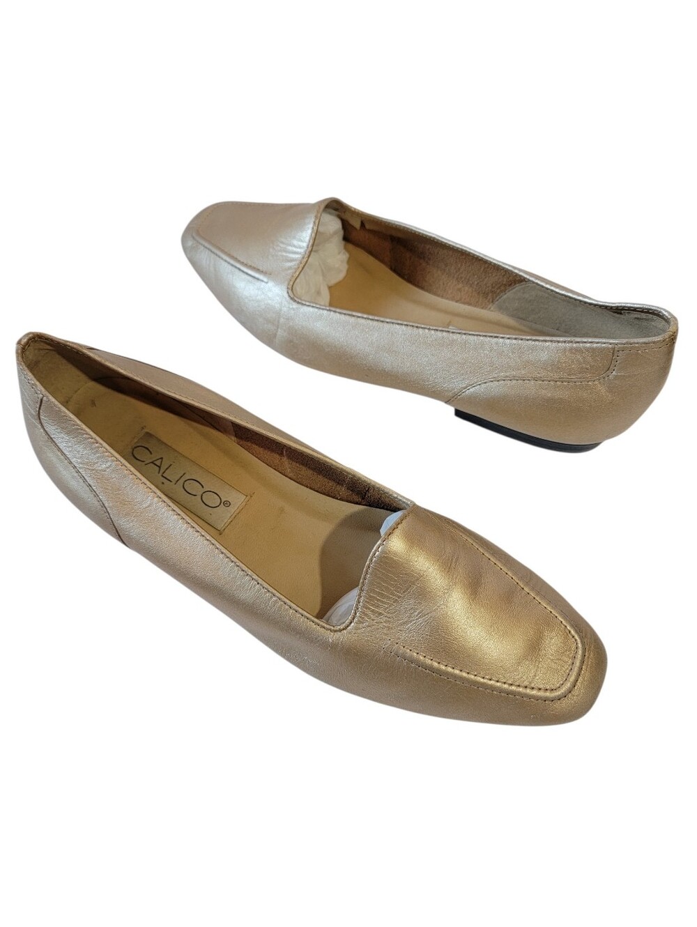 VTG CALICO Gold Metalic Loafers Sz 9M Leather Lightweight Comfort Casual Chic